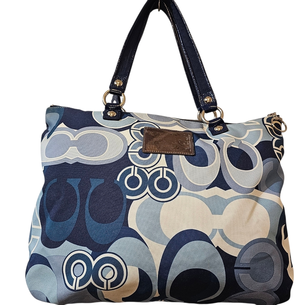 WOMEN'S G.U. COACH DENIM GLAM BLUE POPPY TOTE